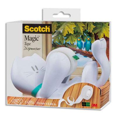 DEVIDOIR SCOTCH EN FORME DE CHAT - LIVRE AVEC UN ROULEAU ADHESIF MAGIC 19 MM X 7,5 M