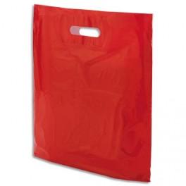 EMBALLAGE PAQUET DE 100 SACS PLASTIQUE À POIGNÉES DÉCOUPÉES ROUGE 37 X 45 CM