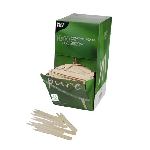 FOURCHETTES À FRITES PAPSTAR PURE ; BOIS - 1000 PIÈCES 8,5 CM