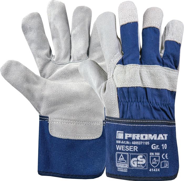 Gant Weser taille 10 bleu - Cuir de vachette refendu - EN 388 - Catégorie EPI II - PROMAT_0