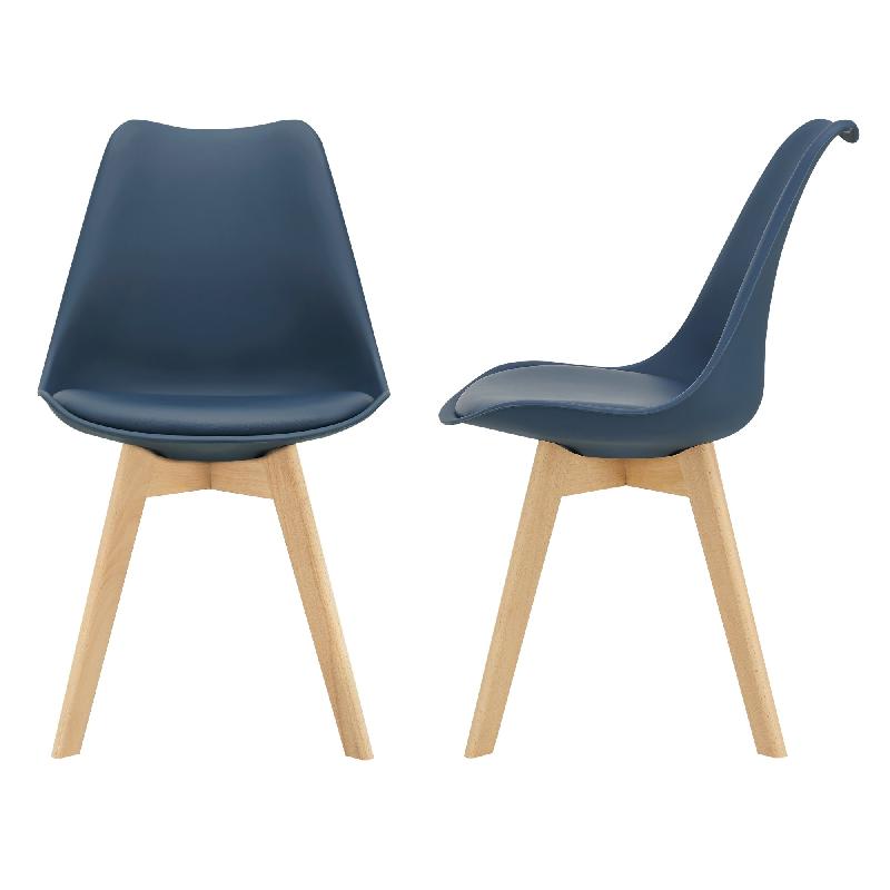 Lot de 2 chaises de salle à manger scandinaves - Siège rembourré en polyuréthane - Pieds en bois de hêtre - 81 cm - Bleu 03_0002769_0