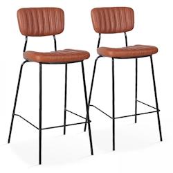 Oviala Business Lot de 2 chaises hautes en textile enduit marron foncé - marron textile 108251_0