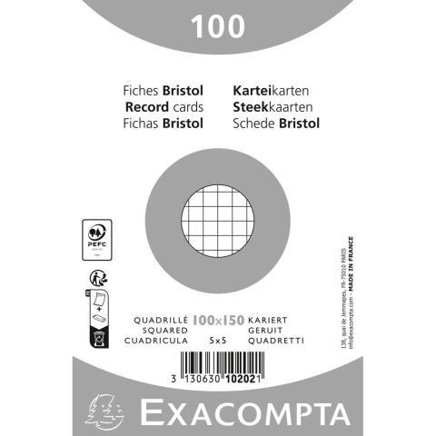 LOT DE 20 - PAQUET 100 FICHES SOUS FILM - BRISTOL QUADRILLÉ 5X5 NON PERFORÉ - 100X150MM - BLANC