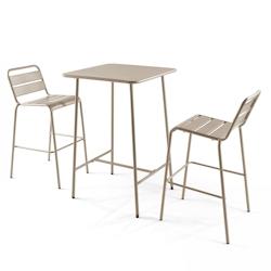 Oviala Business Ensemble table de bar et 2 chaises hautes en métal taupe  - Oviala - gris acier 105933_0
