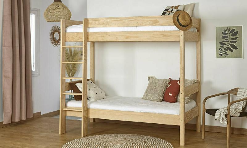PACK LIT SUPERPOSÉ DOUGLAS + 2 MATELAS  BOIS NATUREL 90X190 CM/OPT:MATELAS ELBE HD