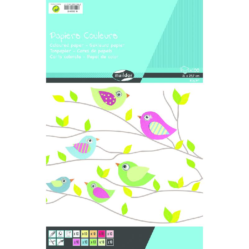 PAPIER COULEUR, BLOC DE 100 FEUILLES 80G/M2 AU FORMAT 21X29,7CM - LOT DE 5