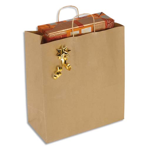 PAQUET DE 100 SACS KRAFT BRUN 110G À POIGNÉE TORSADÉES, OUVERTURE 40 X HAUTEUR 47 X SOUFFLET 19 CM