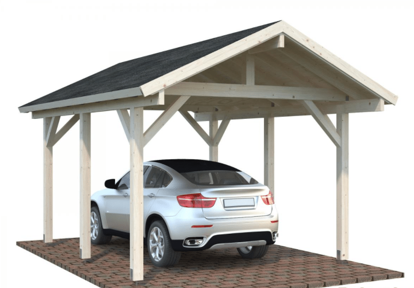 Préau couvert en bois - 1 place pour voiture - 18,3 m² - Garantie 5 ans_0