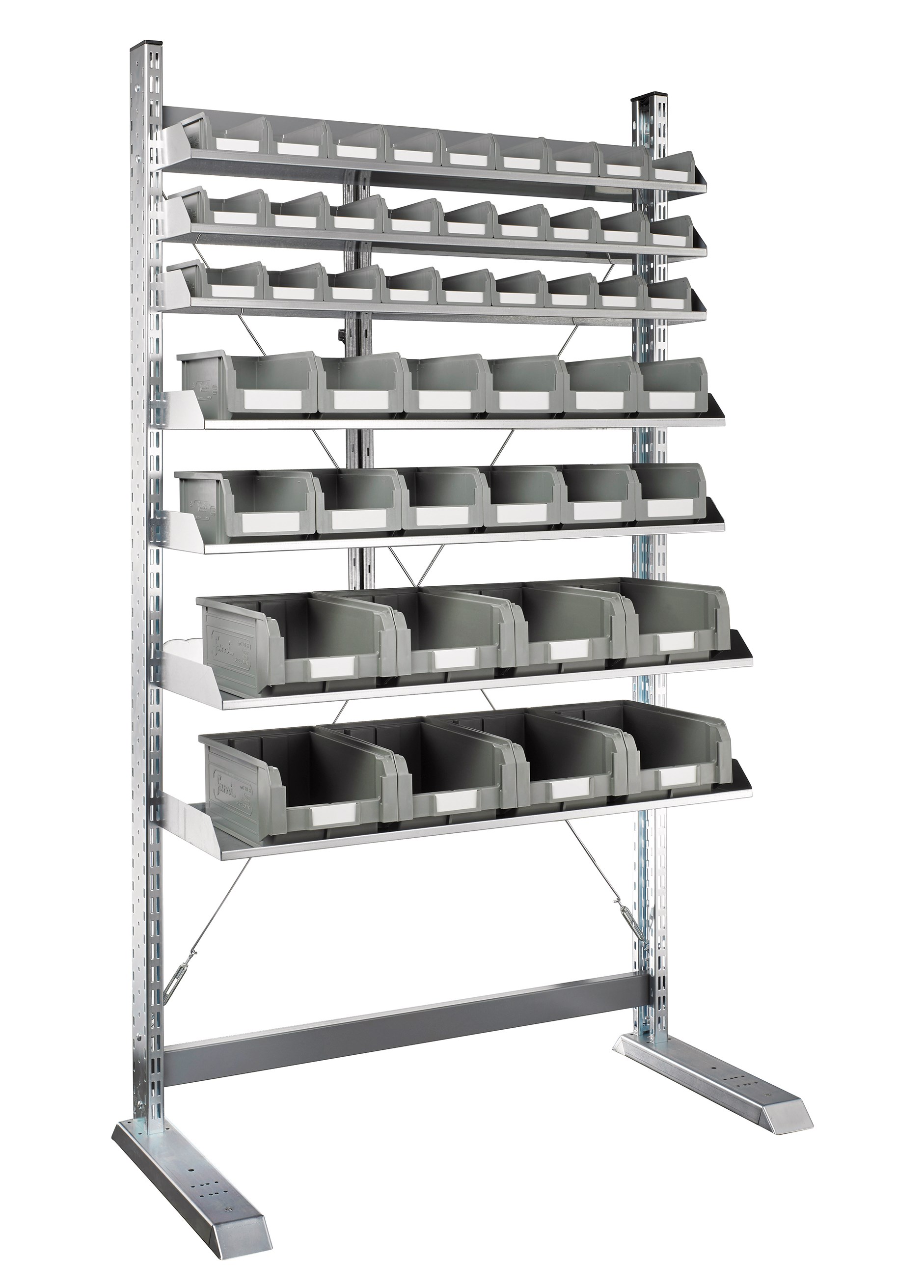 RAYONNAGE PORTE-BACS SIMPLE FACE AVEC 47 BACS À BEC ECOGREEN