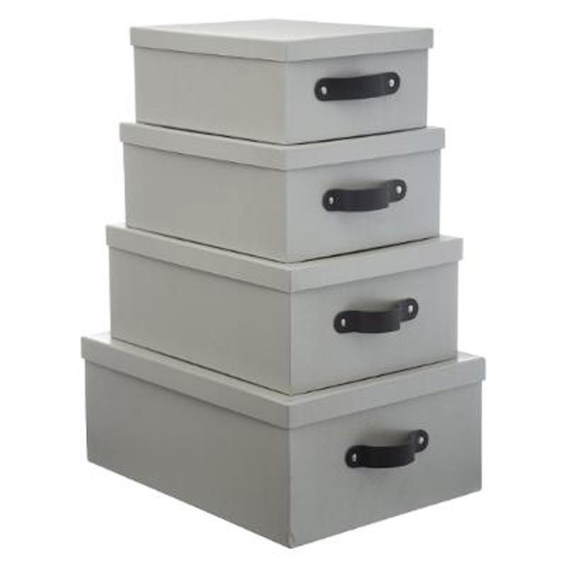 SET DE 4 BOÎTES DE RANGEMENT ELIO 39CM GRIS CLAIR - PARIS PRIX_0