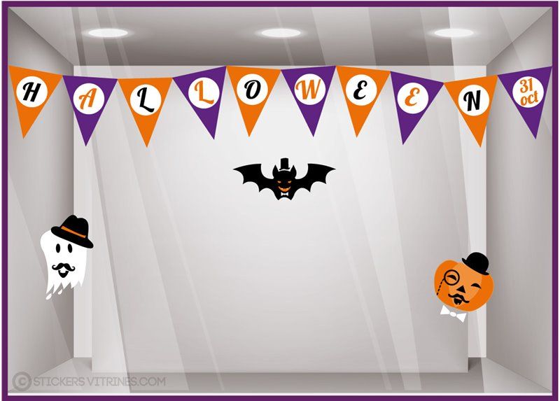 Sv285 - Adhésif pour vitrine - Stickers vitrines Halloween - Dimensions 130 x 57 cm_0