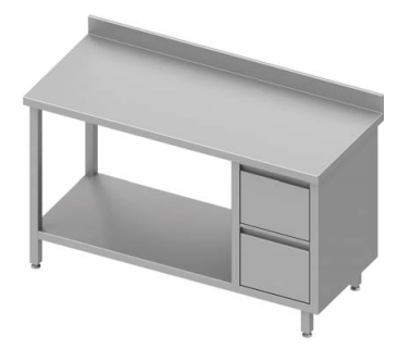 Table de travail inox adossée avec deux tiroirs  à droite avec étagère 1500x600x900 - 930276150_0