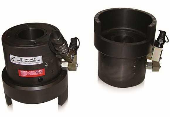 Vérin tendeur double effet - Cylindre taraudé M68x4 - Force 758kN à 1191 bars - Jupe d'appui aimantée_0