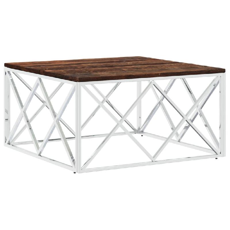 VidaXL Table basse acier inoxydable et bois massif de récupération Modèle Épure Élite - 349973_0