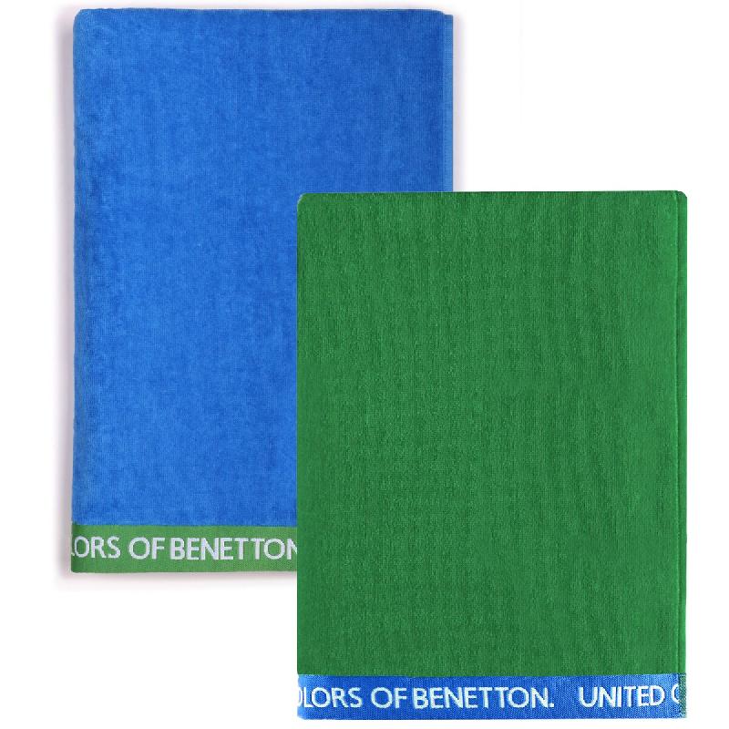 Benetton Set 2 Serviettes 90X160Cm 380Gsm Velours 100% Coton Bleu et Vert - multicolore PK3266_0