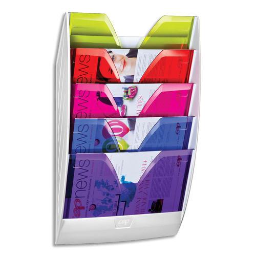 Cep présentoir mural magnétique blanc multicolore, 5 compartiments, charge 7kg l35 x h58 x p12,8 cm_0