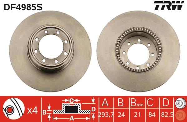 Disque de frein TRW DF4985S - ventilé - boîte de 2 disques - pour montage arrière_0