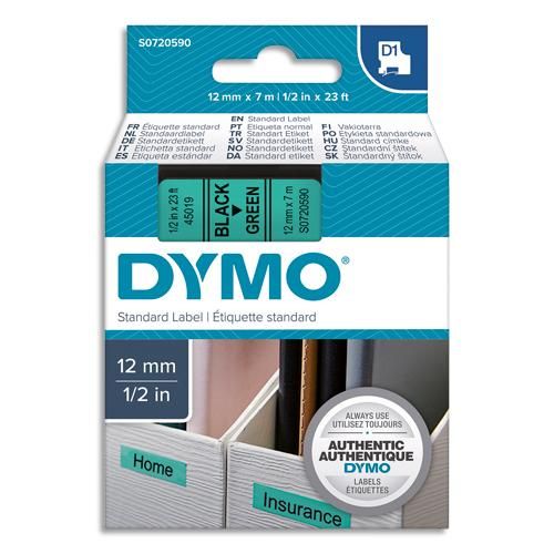 Dymo ruban d1 noir/vert 12mmx7m pour 1000/1000+/2000/3500/4500/5000/5520_0