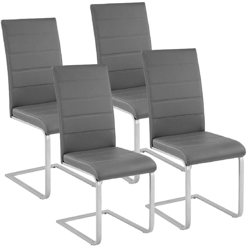 Lot de 4 chaises design carré élégant - Pieds en acier - Assise rembourrée - Gris - Salle à manger, salon, cuisine - 08_0000574_0