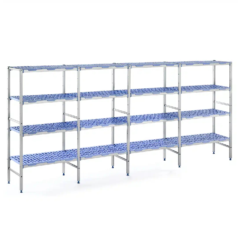 Rayonnage monté en ligne clayettes polypropylène 4 niveaux P 500 x H 1750 mm (Longueur hors tout (Longueur utile) spéciale pour rayonnage, mm: 3812 (c_0