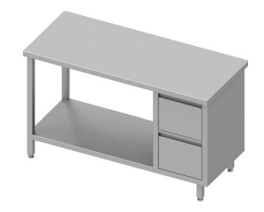 Table de travail inox centrale avec deux tiroirs  à droite avec étagère 1100x600x900 soudée - 932746110_0