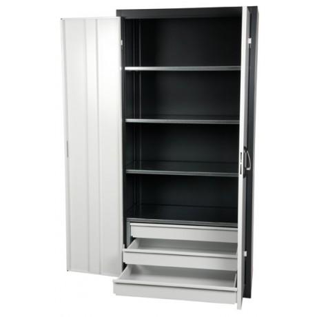 Armoire d'atelier mixte - monobloc - 4 tablettes zinguées réglables et 3 tiroirs à ouverture totale_0