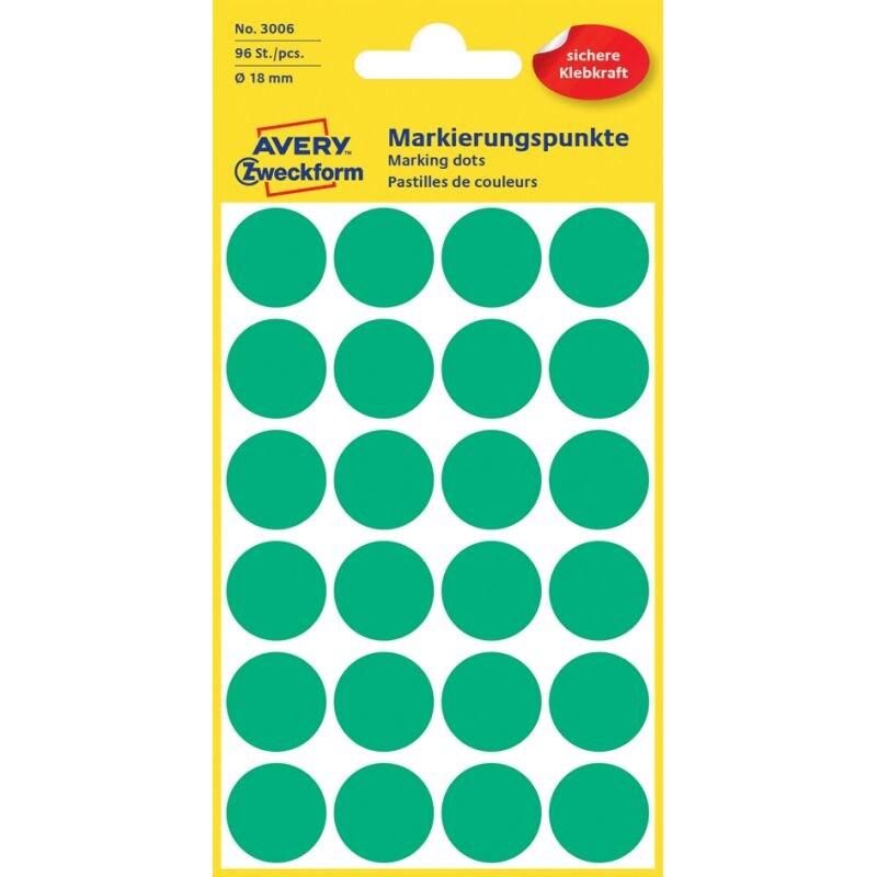 Avery Zweckform Etui de 96 pastilles adhésives, diamètre 18 mm, coloris assortis (4 feuilles / cdt) - 3089_0
