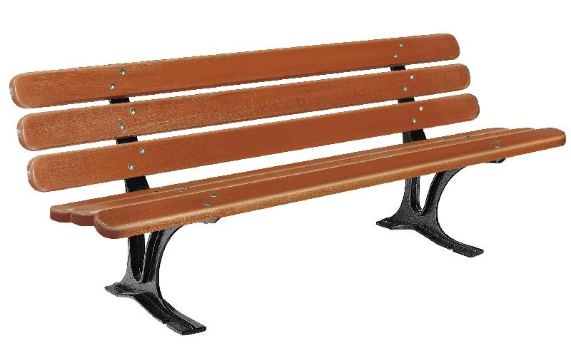 Banc public en bois exotique et fonte - Modèle Séville - 6 lames FSC - 1m80 - Pieds en fonte antirouille_0