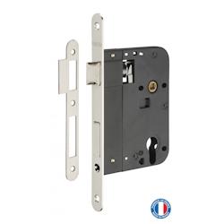Boitier de serrure encastrable à cylindre pour porte d'entrée, axe 80mm, bouts ronds, nickelé - THIRARD - gris 3150260812961_0