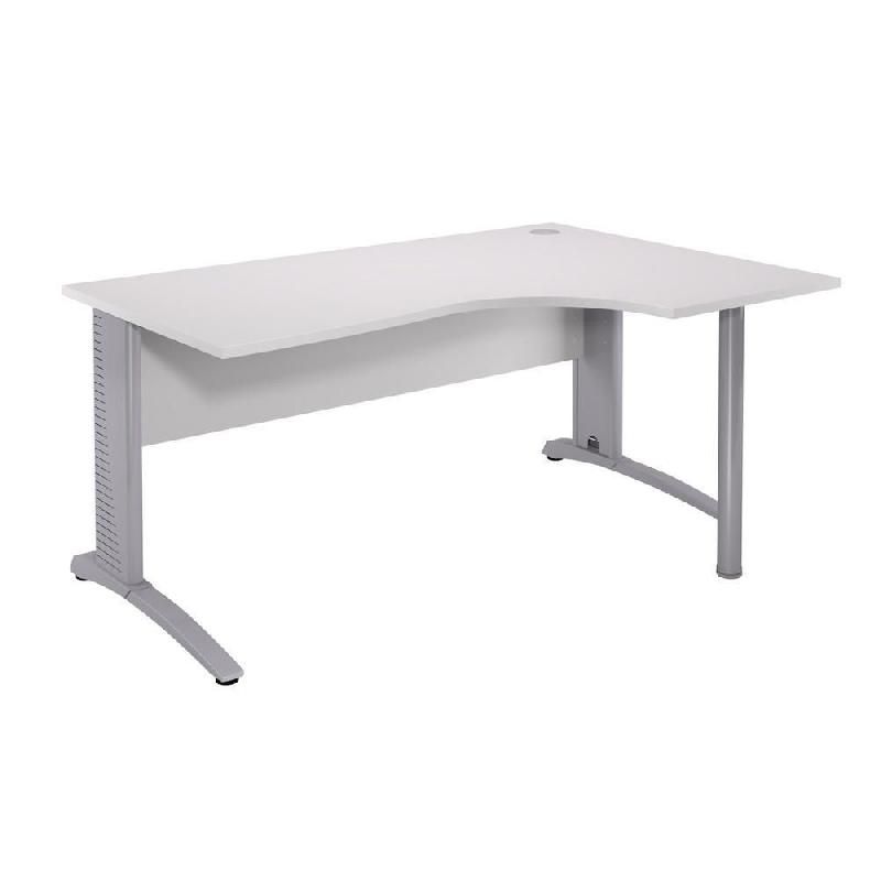 BUREAU COMPACT RETOUR À GAUCHE BIOSPACE 2 - L. 180 X P. 110 CM - PLATEAU BLANC - PIEDS L ALUMINIUM - EMBASE 'BLANCHE'.