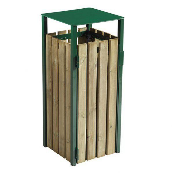 Corbeille carrée EDEN 110 litres - Vert mousse - Bois et acier - Fabriquée en France_0