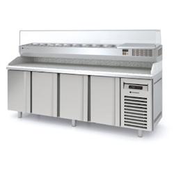 CORECO Meuble A Pizzas - -2/+8 - 4 Portes - 2545X800X850 - Interieur Et Exterieur Aisi 304 - Dessus Granit Avec Dosseret MR80-250-P - Acier inoxydable_0