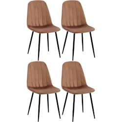 Décoshop26 - Lot de 4 chaises de salle à manger coutures décoratives verticales assise en velours maron pieds métal noir mat 10_0001756 - noir 300_0
