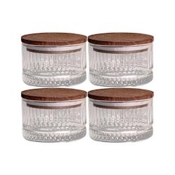 Ensemble pots en verre avec couvercle bois 4 pots ronds - Bella Hanah Home - marron 8684284027971_0