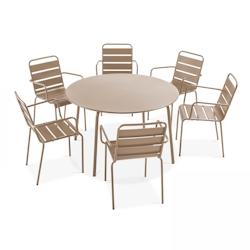 Oviala Business Ensemble table de terrasse ronde et 6 fauteuils acier taupe  - Oviala - gris acier 105625_0