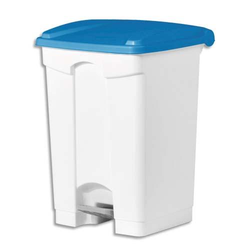 Hygiene collecteur à pédale blanc couvercle bleu en polyéthylène 45 litres - dim. : l41 x h60 x p39 cm_0
