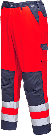 Pantalon HV Lyon rouge marine TX51 - CE, bandes réfléchissantes, 9 poches, tissu polyester/coton Texpel_0