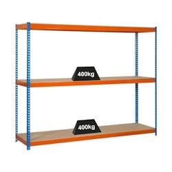 PROREGAL Étagère pour charges lourdes BIG WOOD YETI THREE | HxLxP 200x150x75cm | Charge du compartiment 400kg | Bleu-orange - gris métal PR_RS19-15_0