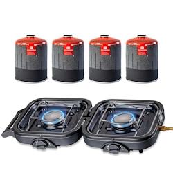 Réchaud gaz 2 feux 4600W pliable + 4 Cartouches de gaz KEMPER - noir 3701599315175_0