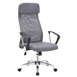 SalesFever Chaise de bureau avec accoudoirs|Tissu de couverture en lin|Cadre chromé|Conception en maille|réglable en hauteur|L62xP60xH118-128cm|gris_0