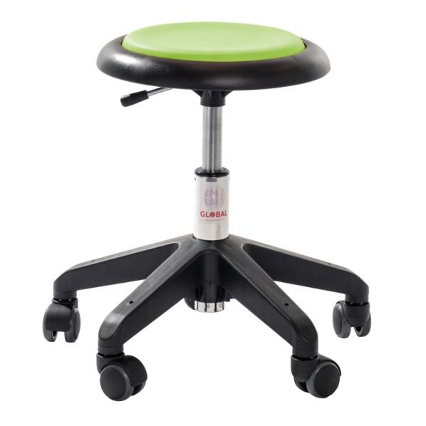 Tabouret professionnel petite enfance - Base plastique - Assise simili cuir vert - Réglable en hauteur - Roulettes - Global Stole_0