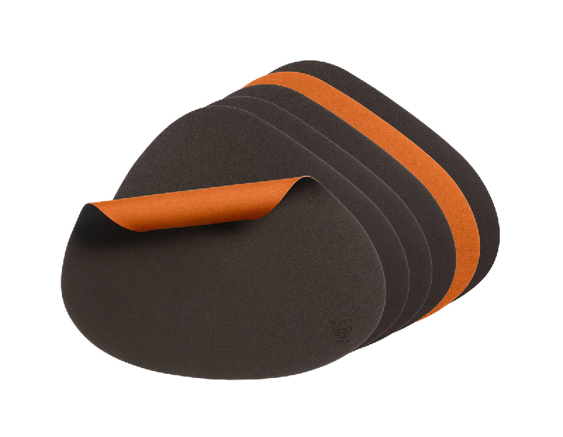 Bjorn Set de table curve réversible - 6 pièces - Cuir recyclé orange et chocolat - multicolore 3701488308417_0