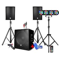 BM SONIC pack sono dj enceinte +caisson de basses usb bluetooth +pieds +cables hp/pc offerts, 4 par led, trépied, +clé usb 32g - 3666638043726_0