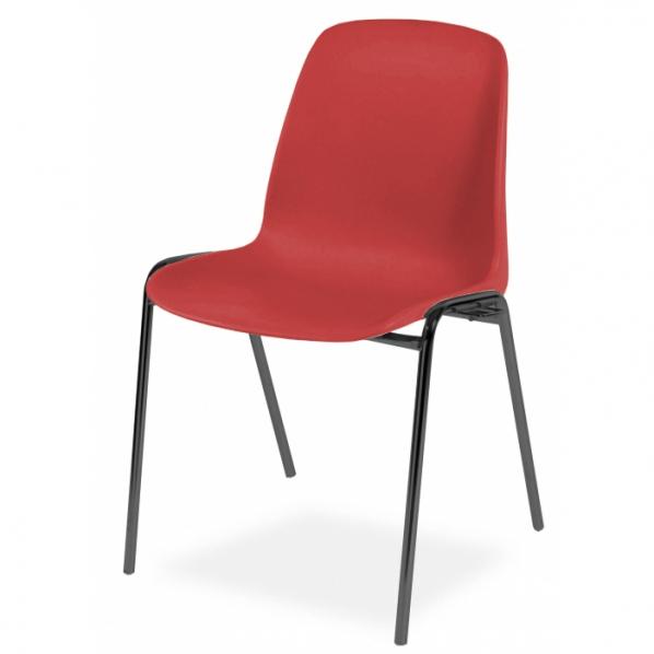 Chaise coque accrochable pieds noirs - anti-feu classe m2 rouge