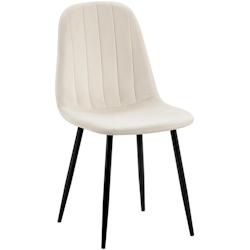 Décoshop26 - Chaise de salle à manger x1 design moderne coutures verticales velours blanc crème et pieds en métal noir 10_0001982 - blanc 30002507_0