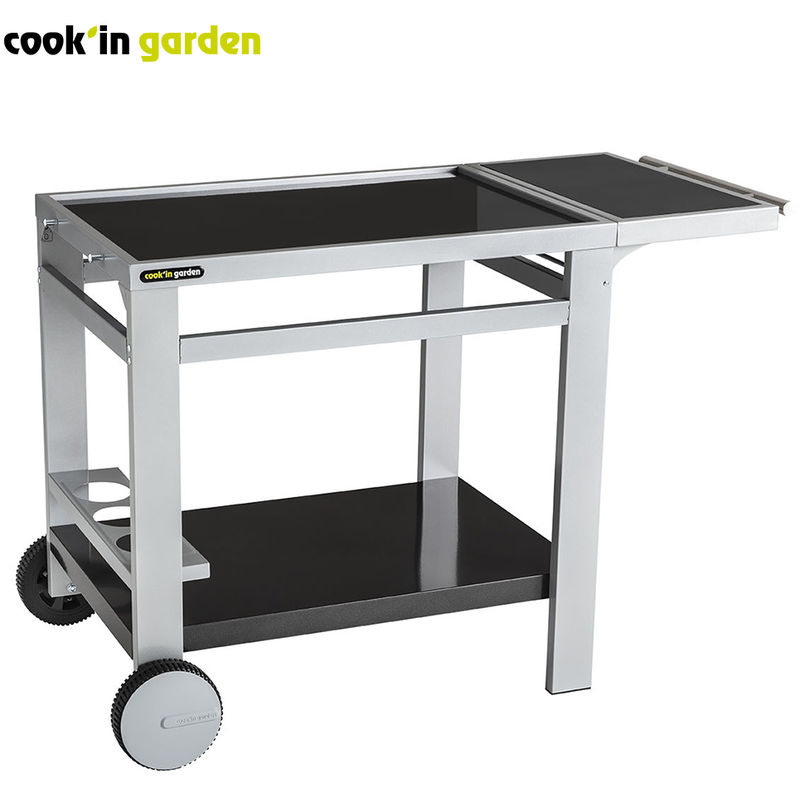 COOK'IN GARDEN - DESSERTE SUR CHARIOT EN ACIER POUR PLANCHA / BARBECUE DESSERTE EXTÉRIEUR MEDIA L - L 122 × L 65 × H 80 CM