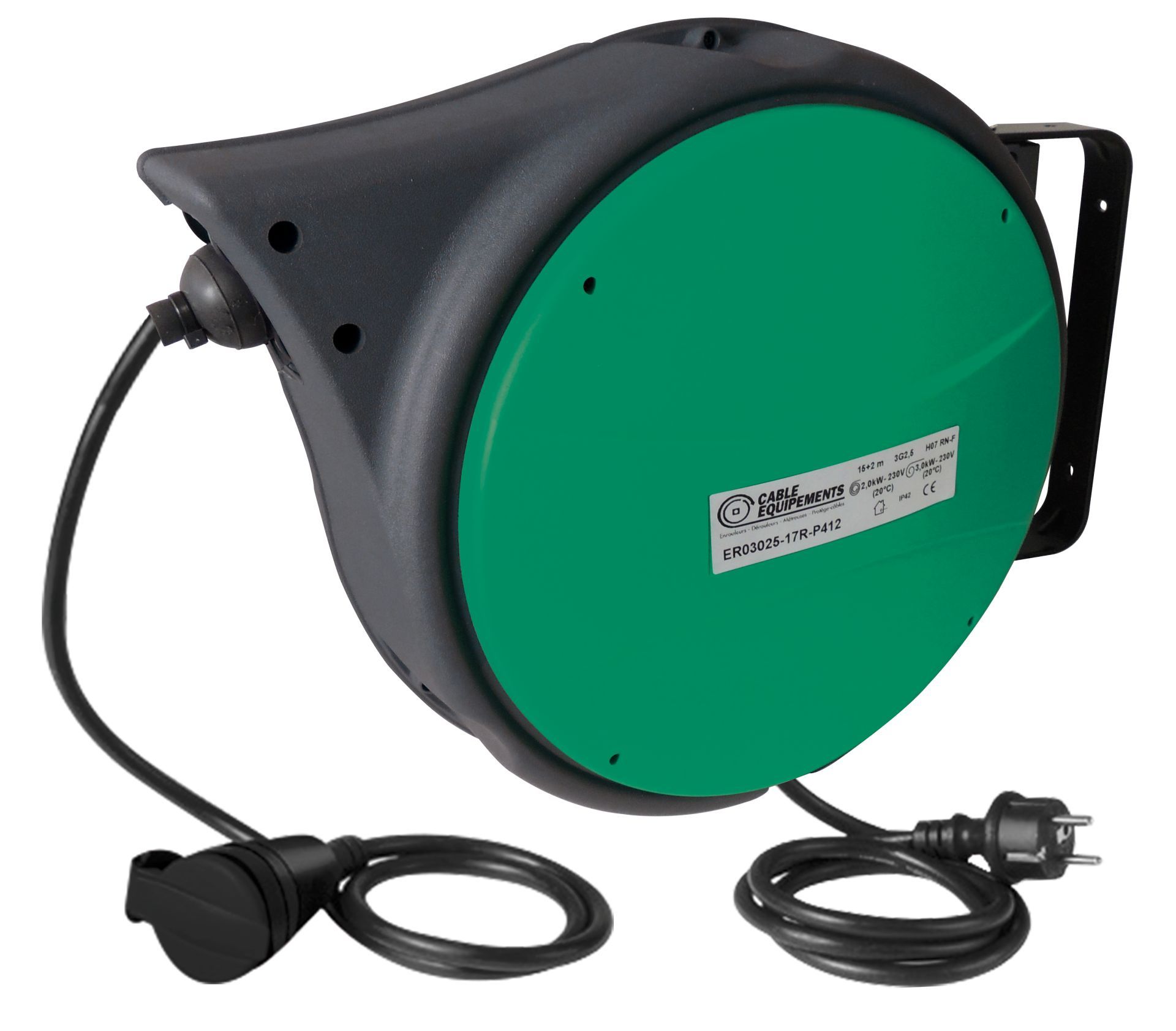 Enrouleur électrique à rappel automatique à ressort - P412 - 17 mètres - IP42 - câble H07RN-F 3G2,5 mm²_0