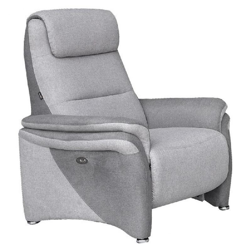 Fauteuil relax électrique Zilia - tissu bi-color gris clair et gris foncé - têtière ajustable et inclinaison jusqu'à 140°_0