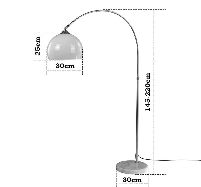 Lampadaire à arc réglable en hauteur led e27 60 watts base en marbre rétro vintage lampe arceau lampe courbée sur pied hauteur 220 cm blanc 01_0000064