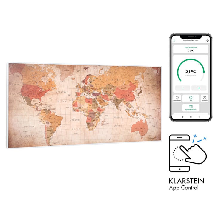Panneau infrarouge lointain puissant - Wonderwall Air Art Smart - Zone d'efficacité jusqu'à 14m² - Design carte du monde_0